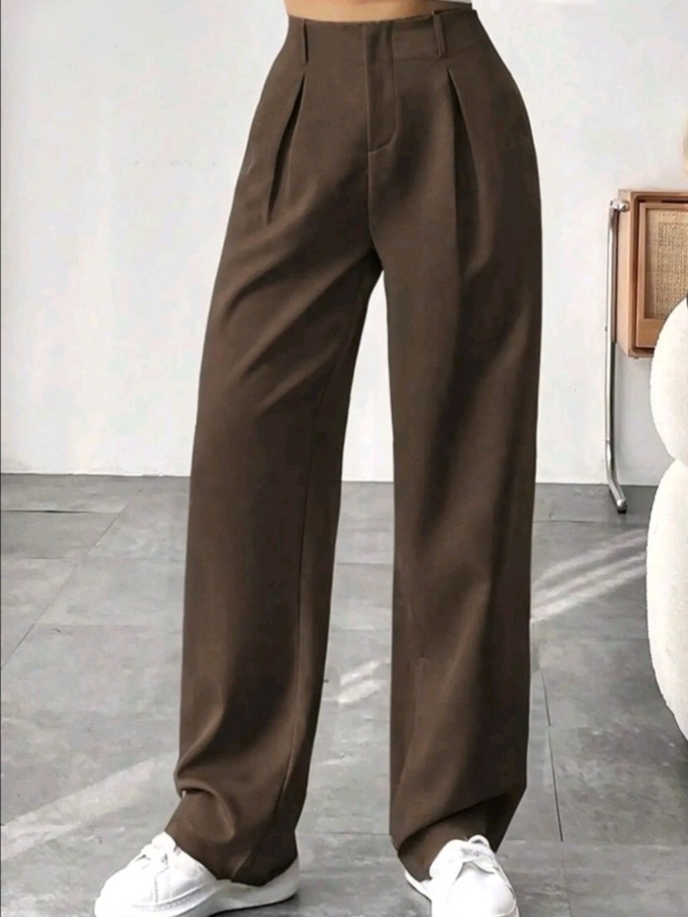 Womens Size Small Brown Wide Leg Zipper Fly Trouser